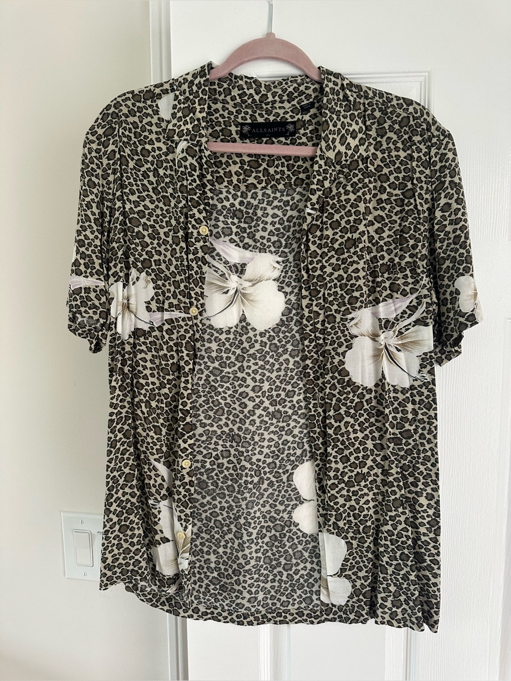 All Saints Floral Hawaiian Button Down T Shirt